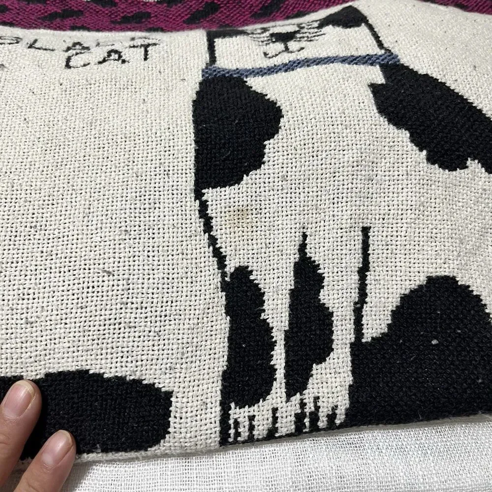 Crown Crafts Pat Meyers Cat Woven Throw Blanket Cotton Fringe Tapestry 60x50 USA